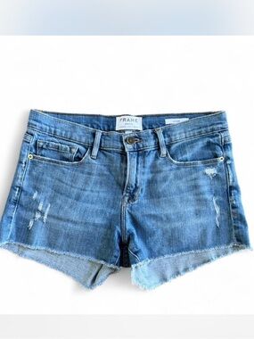 Frame 26 XS Le Cutoff Denim Jean Shorts Medium Wash Light distressing Mid rise